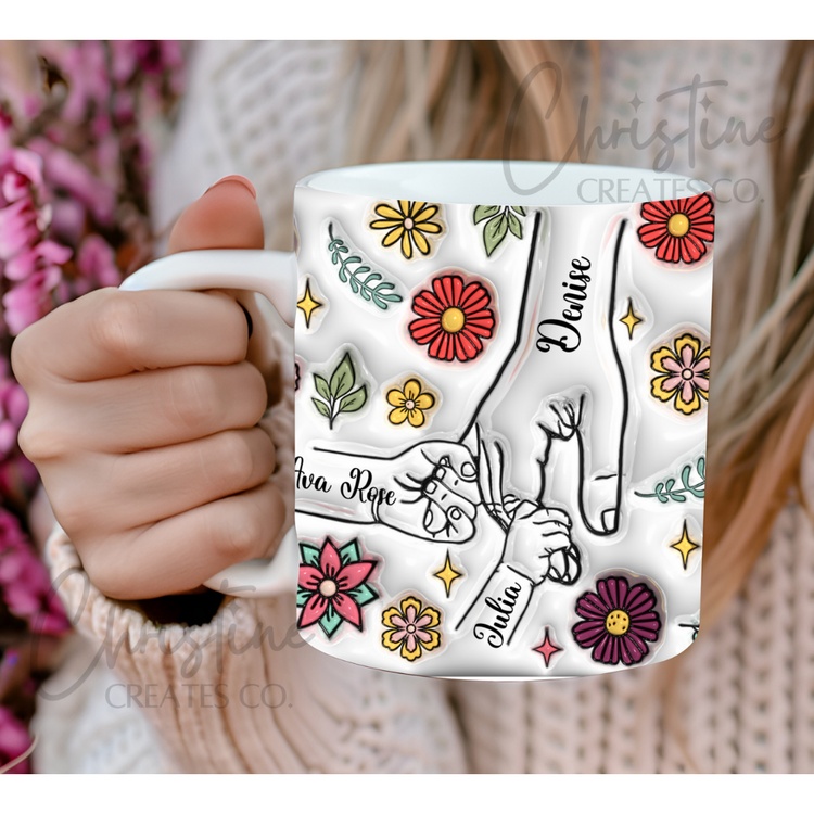 Holding Mom‘s Hand 3D Effect Mug | Mother's Day | Grandma | custom names