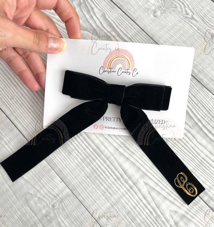 Velvet bow with name monogram