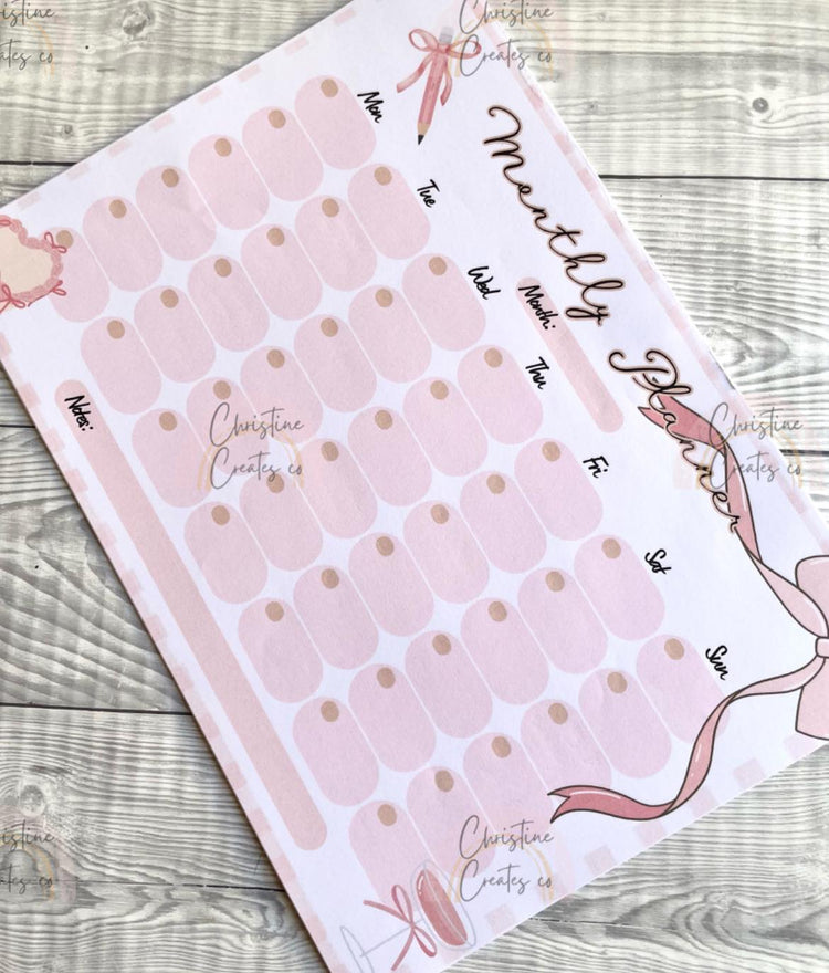 Coquette Monthly planner | Notepad