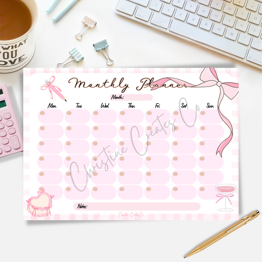 Coquette Monthly planner | Notepad