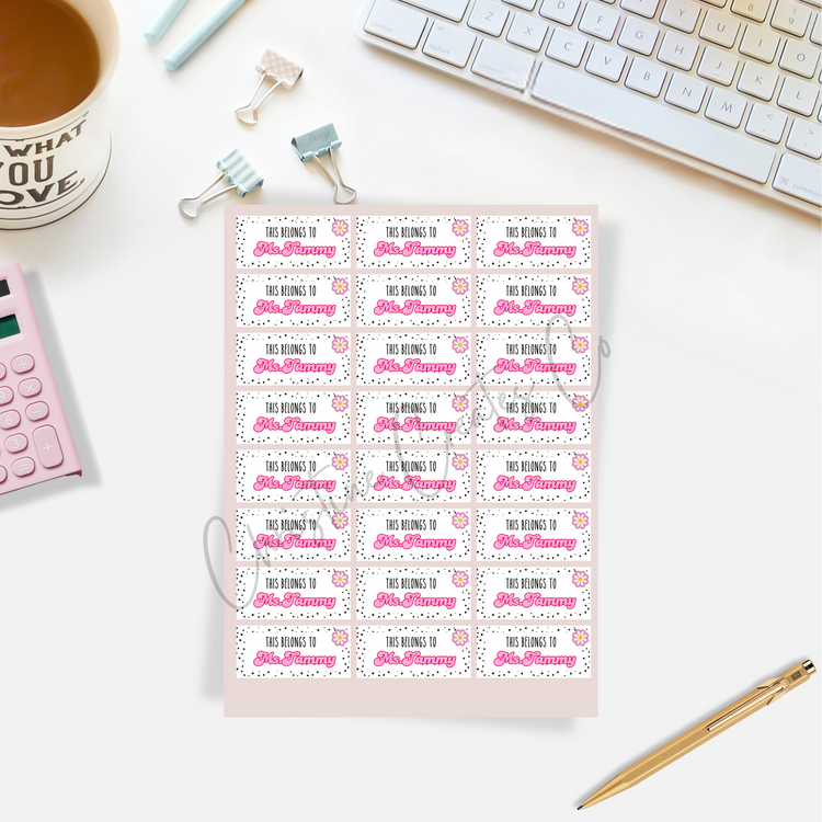 Teacher/Educator Book labels retro dots pink | Personalized