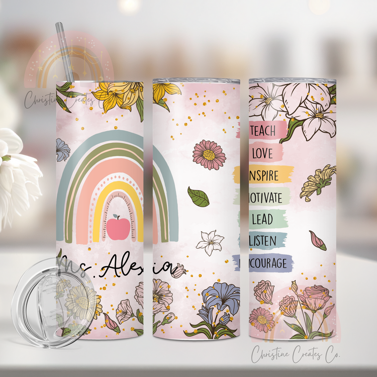 Boho rainbow teacher Tumbler personalized