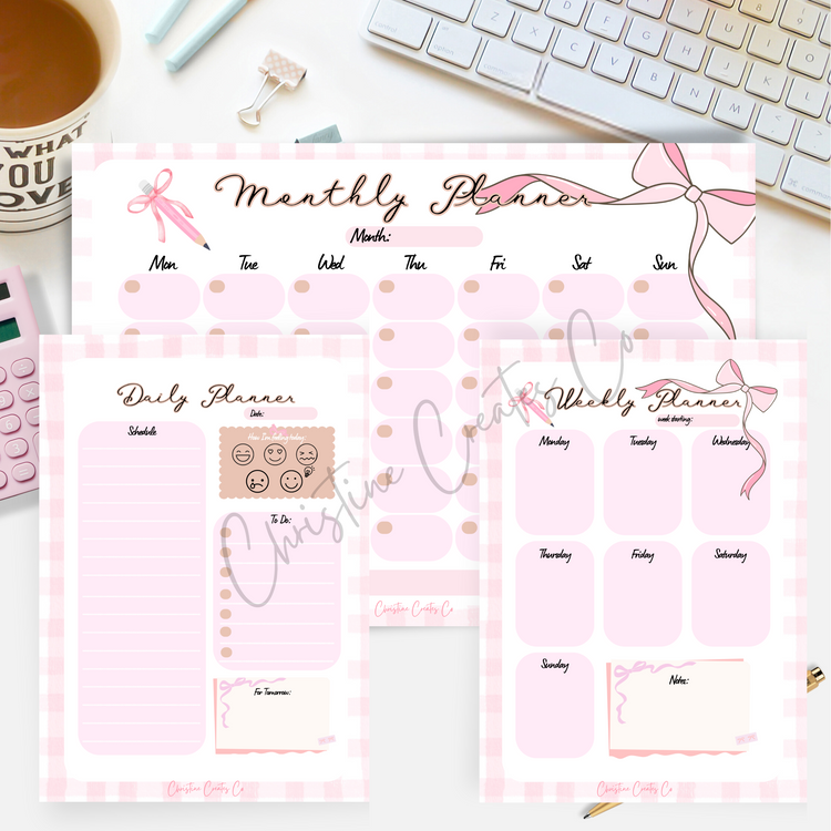 Coquette Planner Set | Notepad | Daily | weekly | monthly