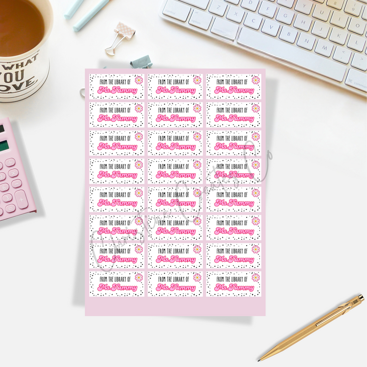 Teacher/Educator Book labels retro dots pink | Personalized