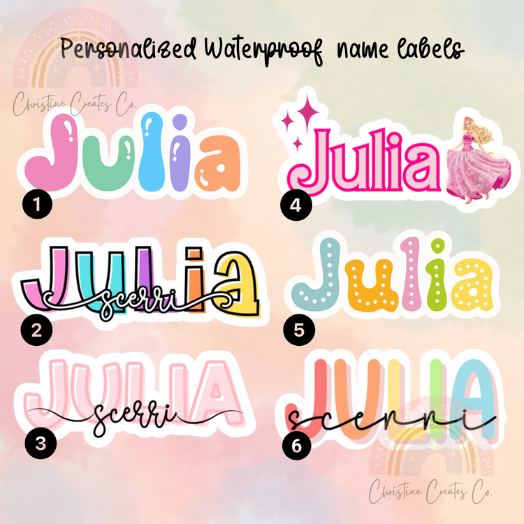 Water resistant custom name labels