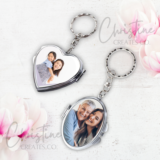 Photo Locket Mirror Keychain | Heart | Oval | keepsake