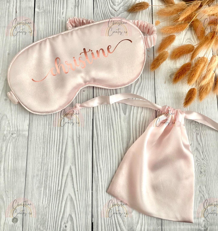 Personalized mulberry silk sleeping mask with matching drawstring bag | bridal gifts | mothers day | birthday | self care